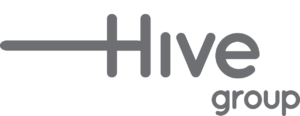 Hive Design Group's logo in grey and white