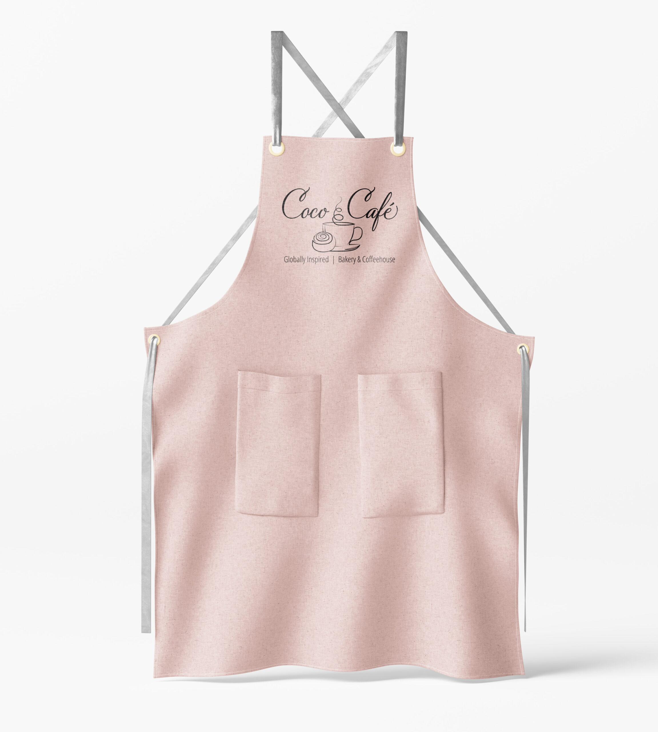 Pink apron with coco cafe logo